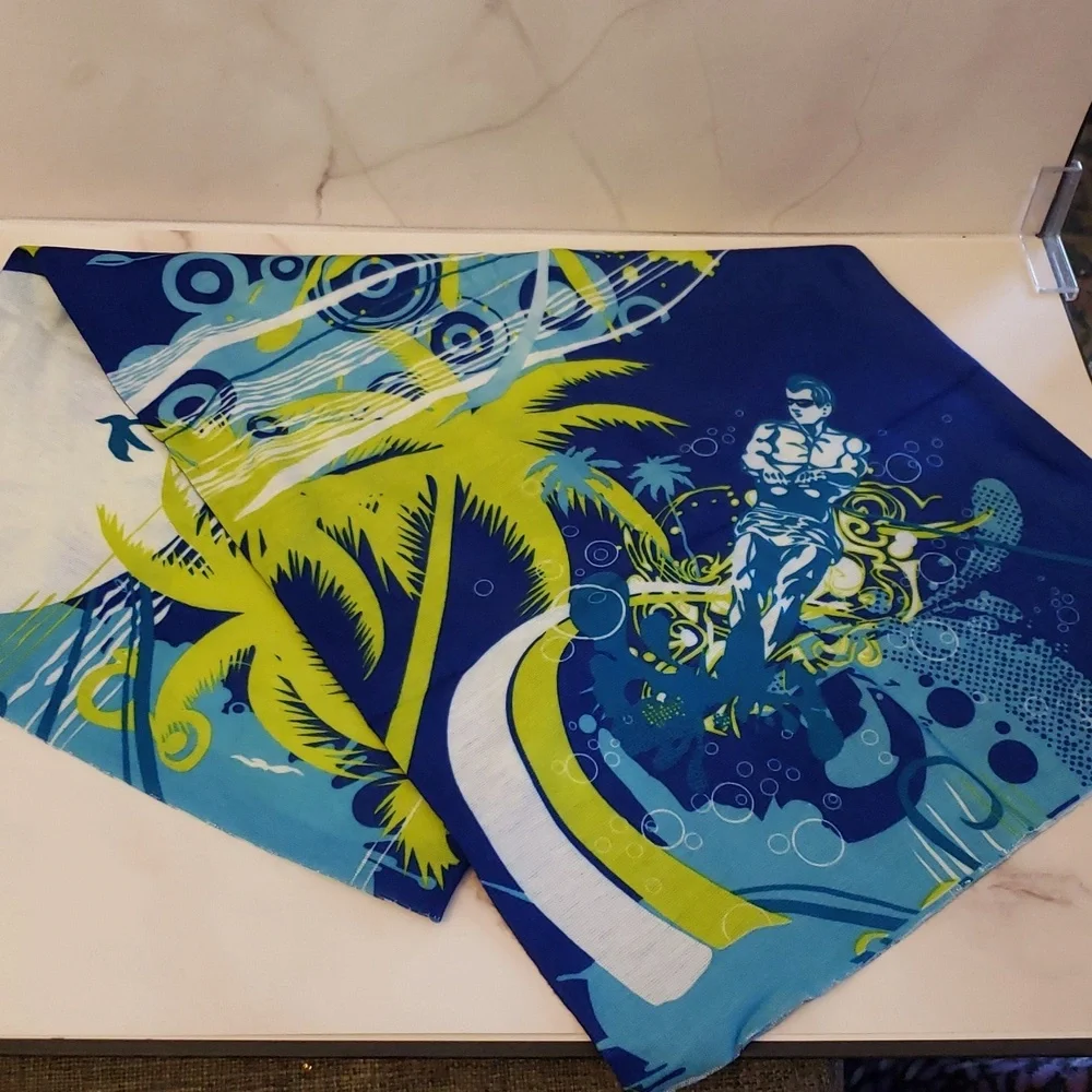 RYZGOJV Palm Tree & Surf Scene Blue And Lime Green Gaitor Set Of 3